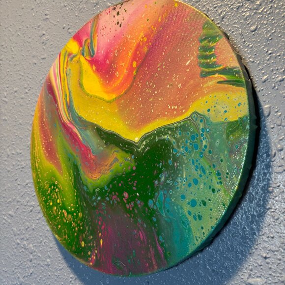 8inch X 8inch Bright Colored Circle Canvas Painting - Picture 1 of 2